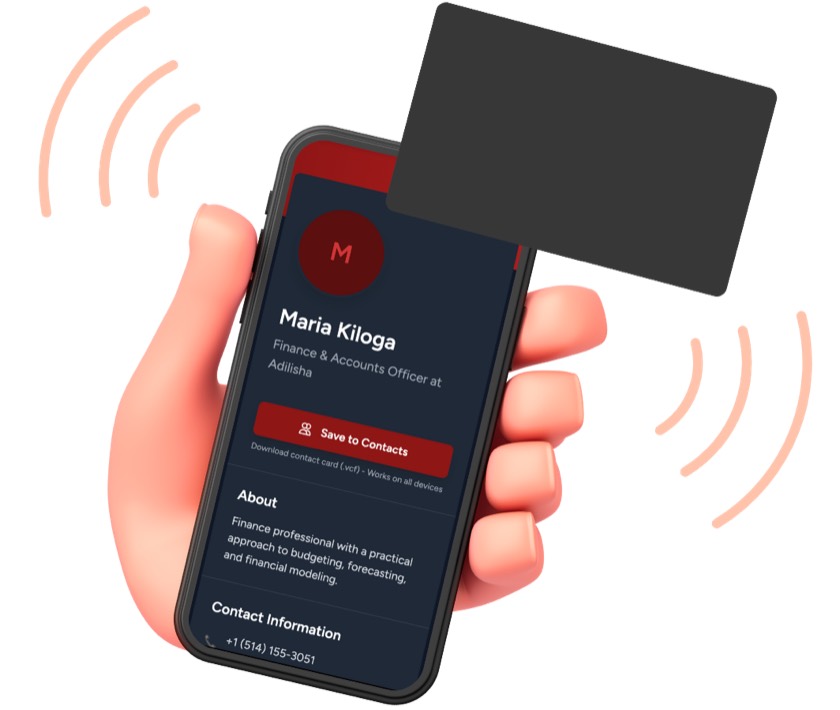 Linkadi NFC card sharing a digital profile